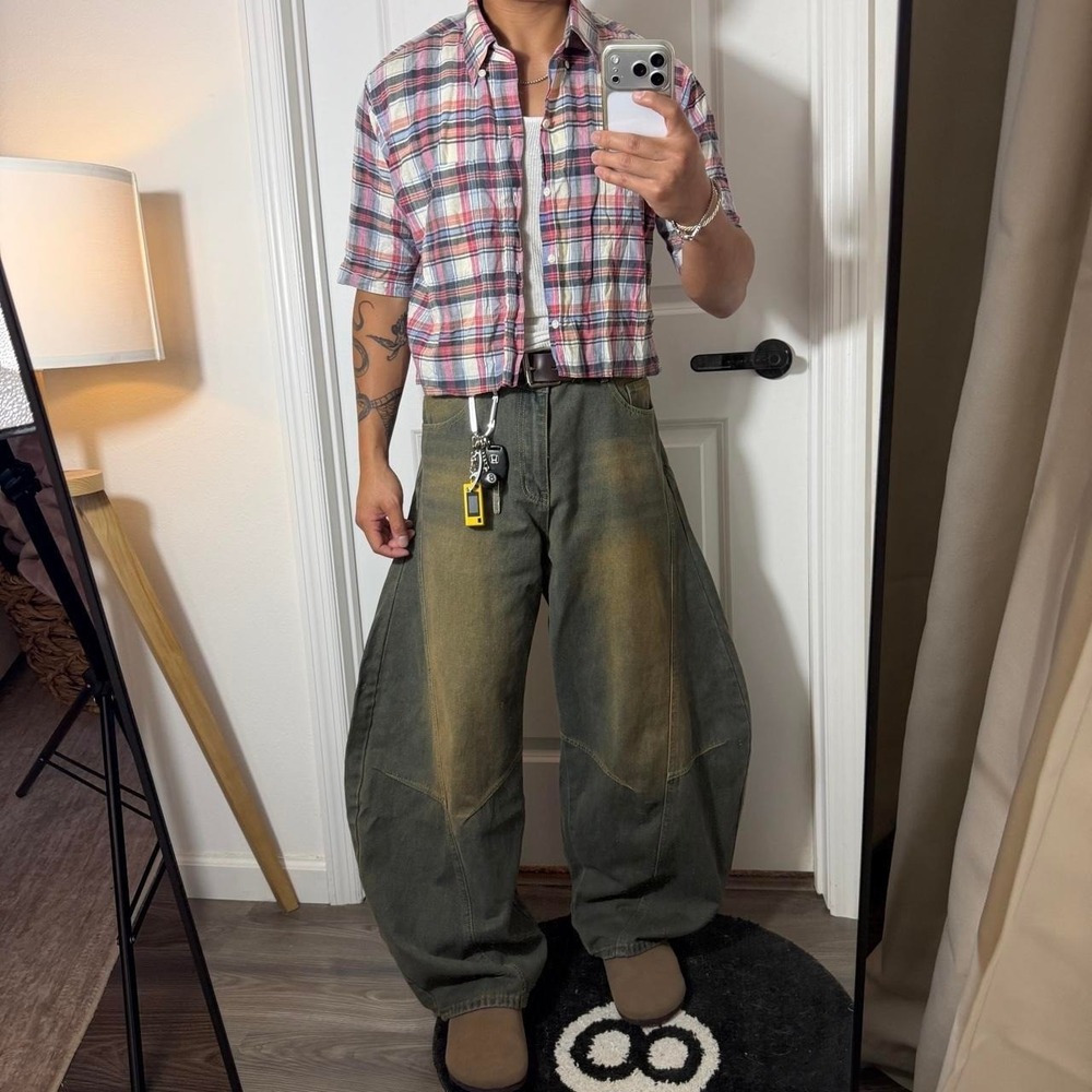 y2k picnic vintage cropped button up plaid shirt PL01